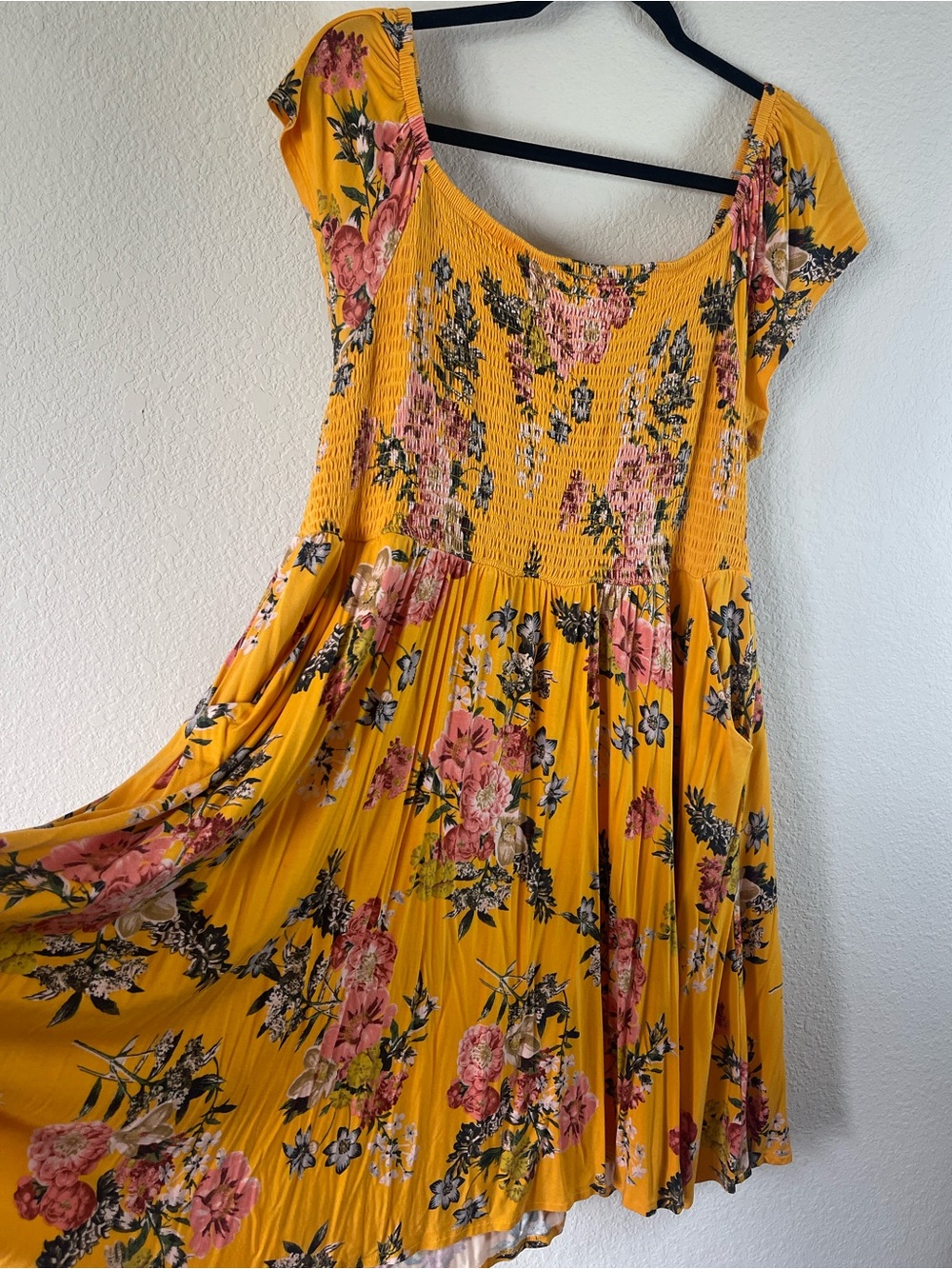 Torrid Yellow Floral Mini Super Soft Off-Shoulder Dress